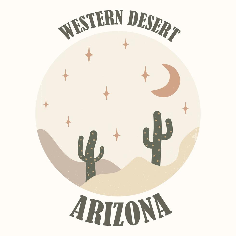 cactus dans le logo rond de conception de vecteur de désert. conception d'œuvres d'art vectorielles d'été vibes arizona