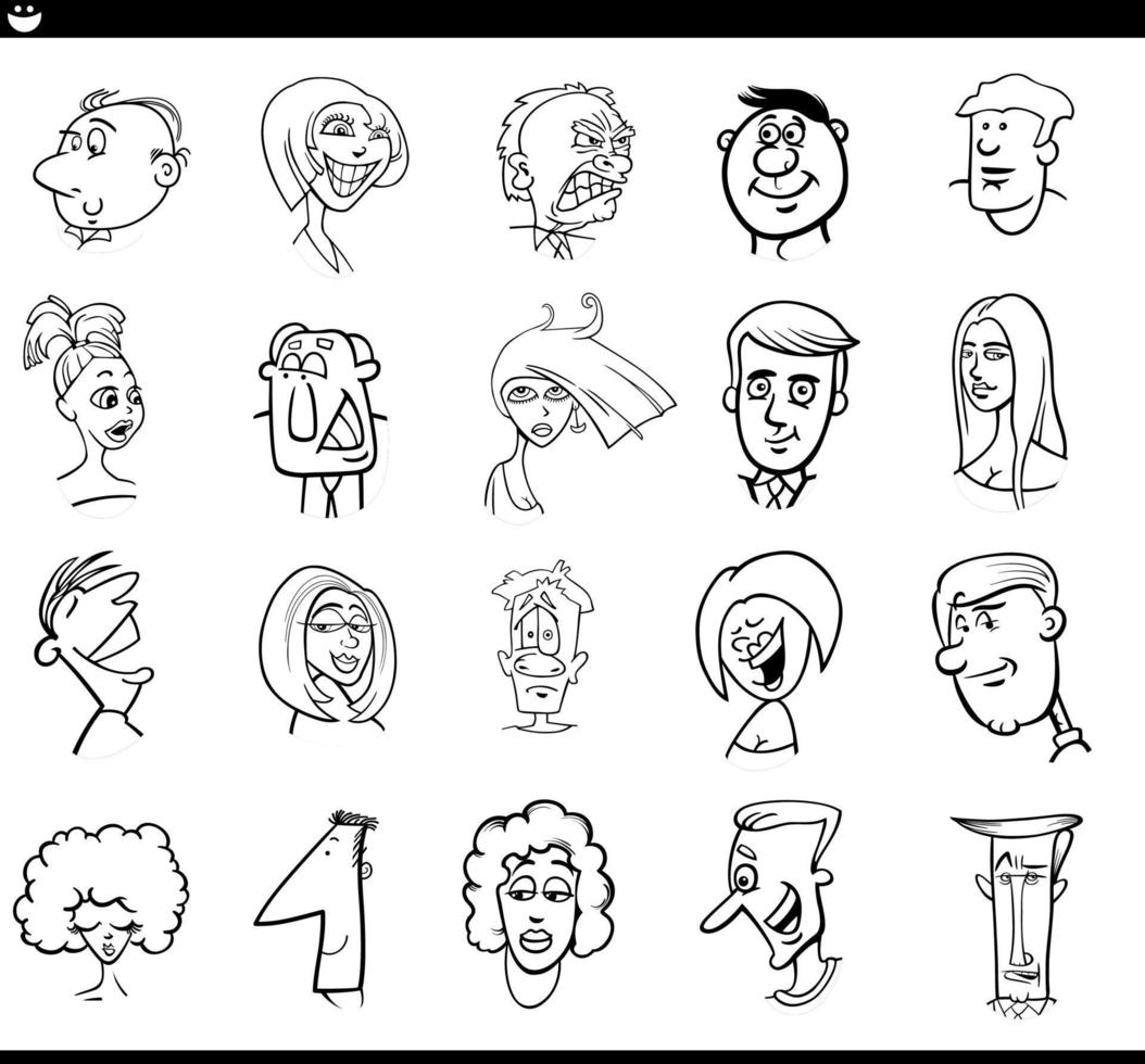 dessin animé, gens, caractères, visages, humeurs, ensemble vecteur