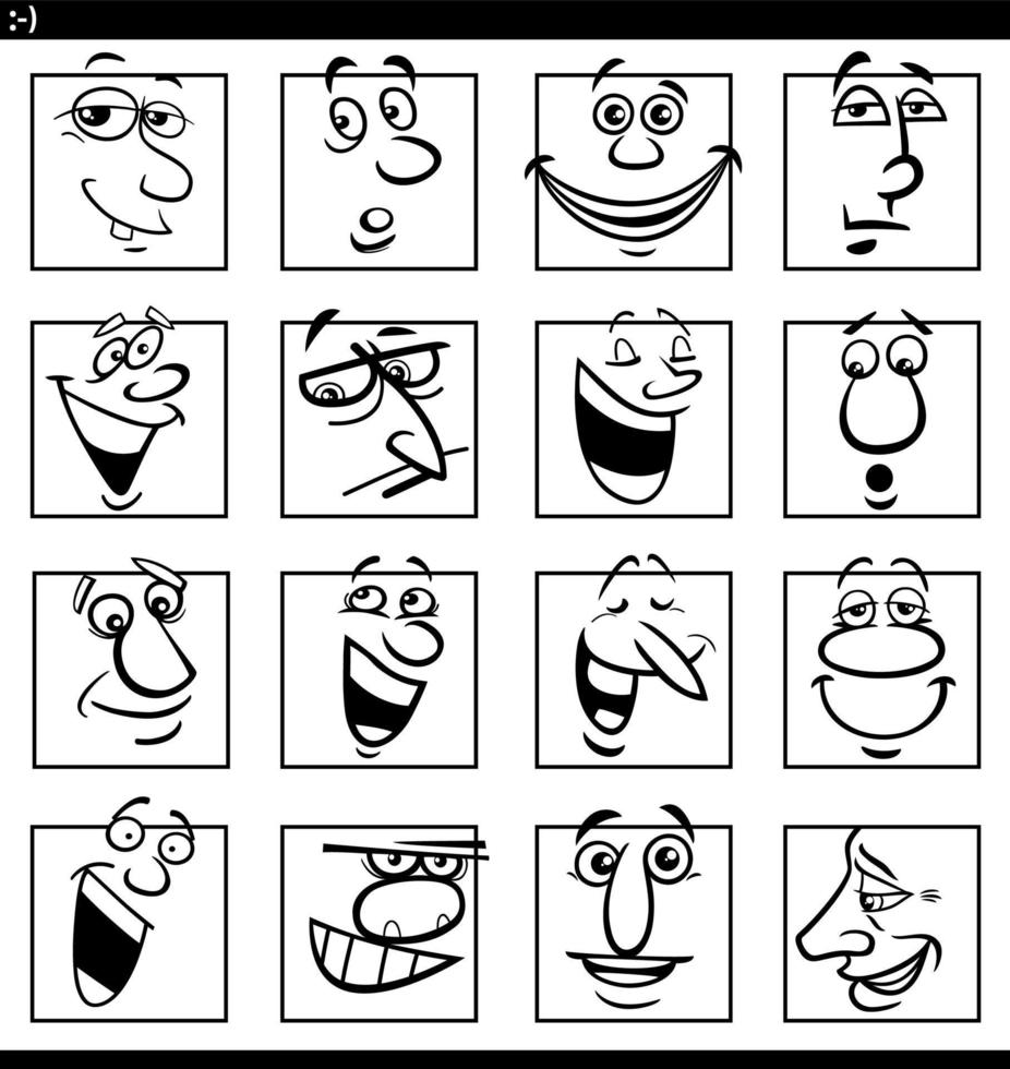 visages comiques et émotions cartoon illustration set vecteur