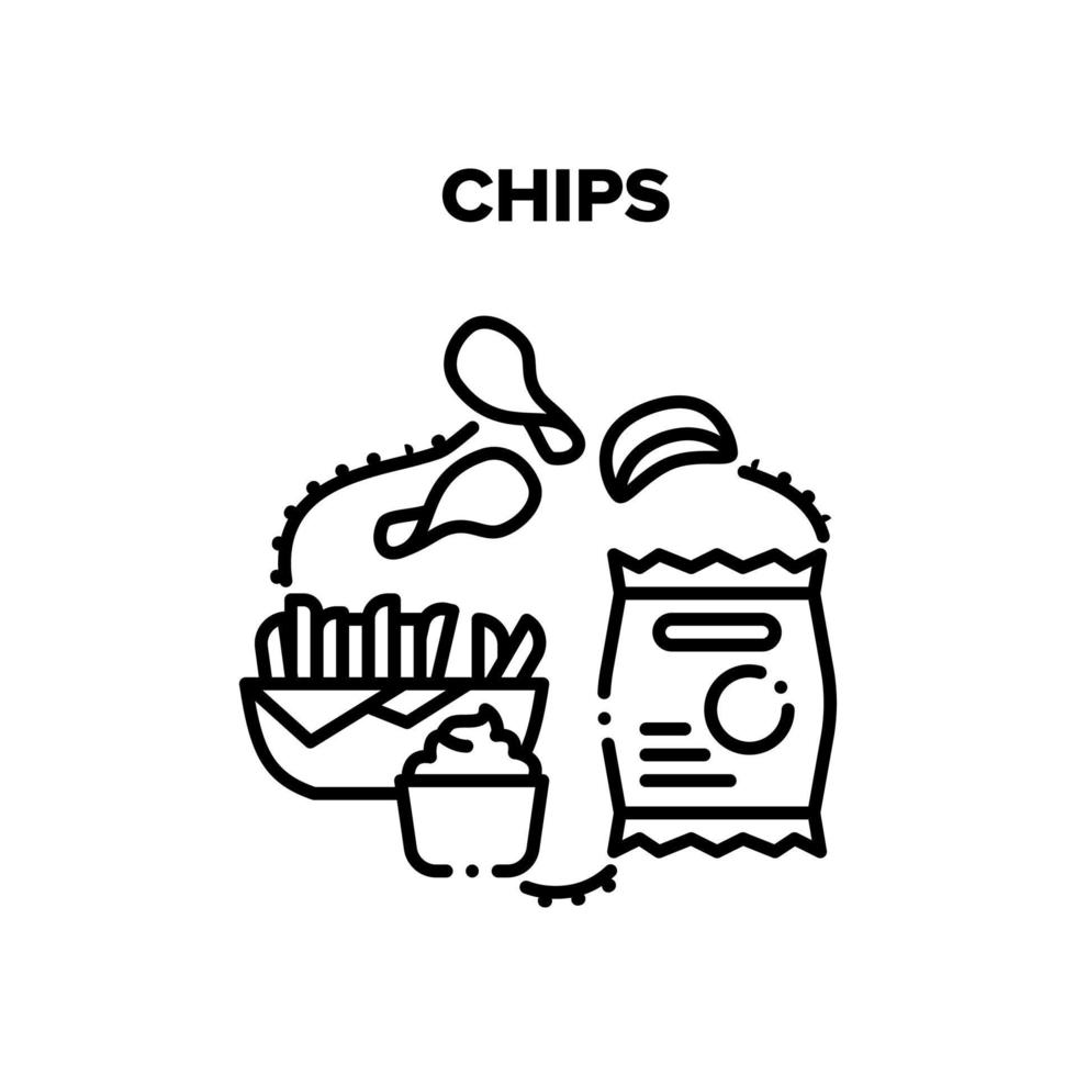 chips snack vector illustrations noires