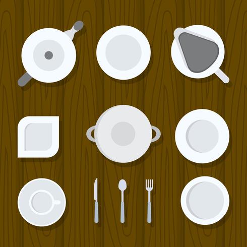 Vaisselle plat vue ensemble de vaisselle Vector Illustration