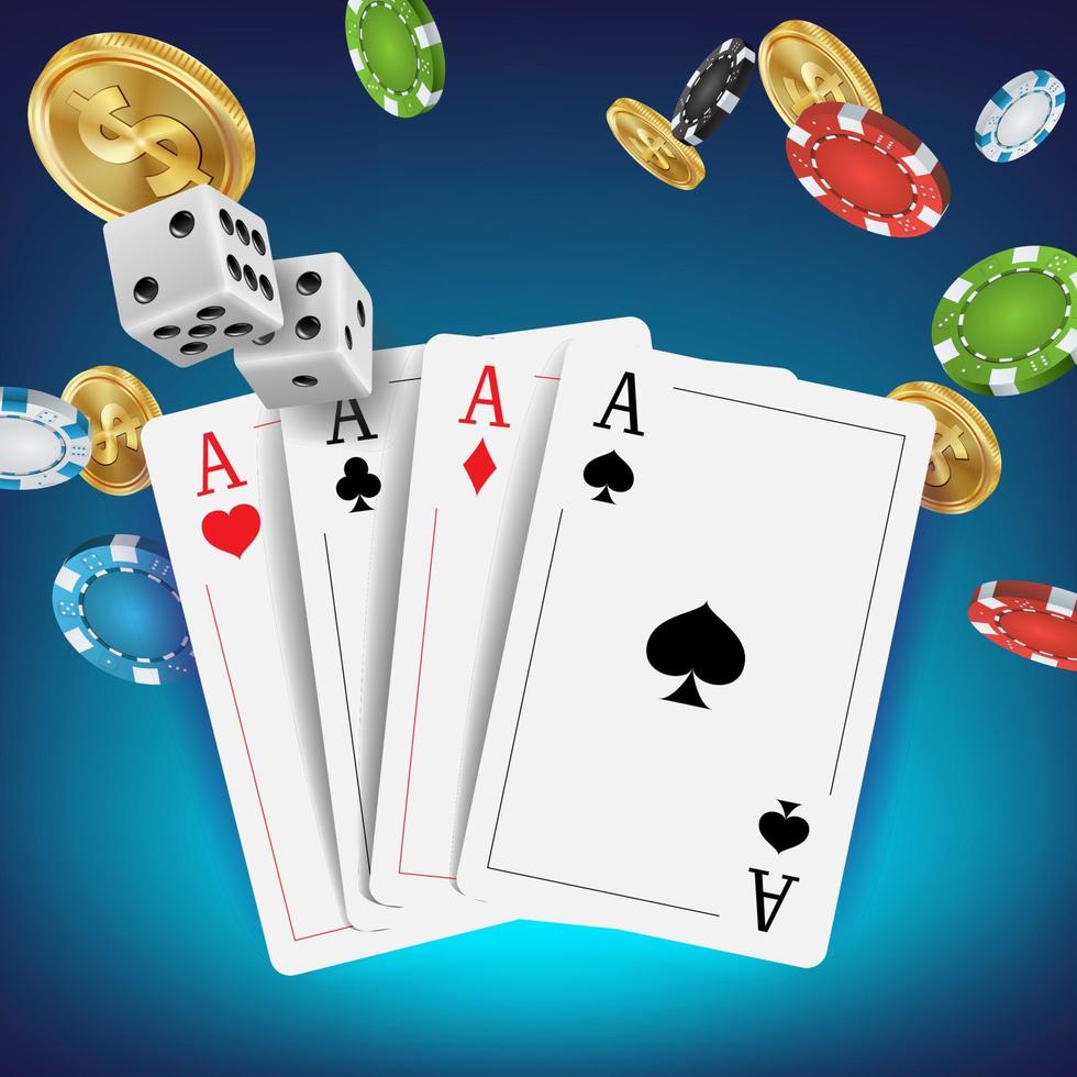 vecteur de conception de poker de casino. cartes de poker, jetons, jeux de cartes. concept d'emblème du club de poker royal. illustration réaliste de fond de fortune