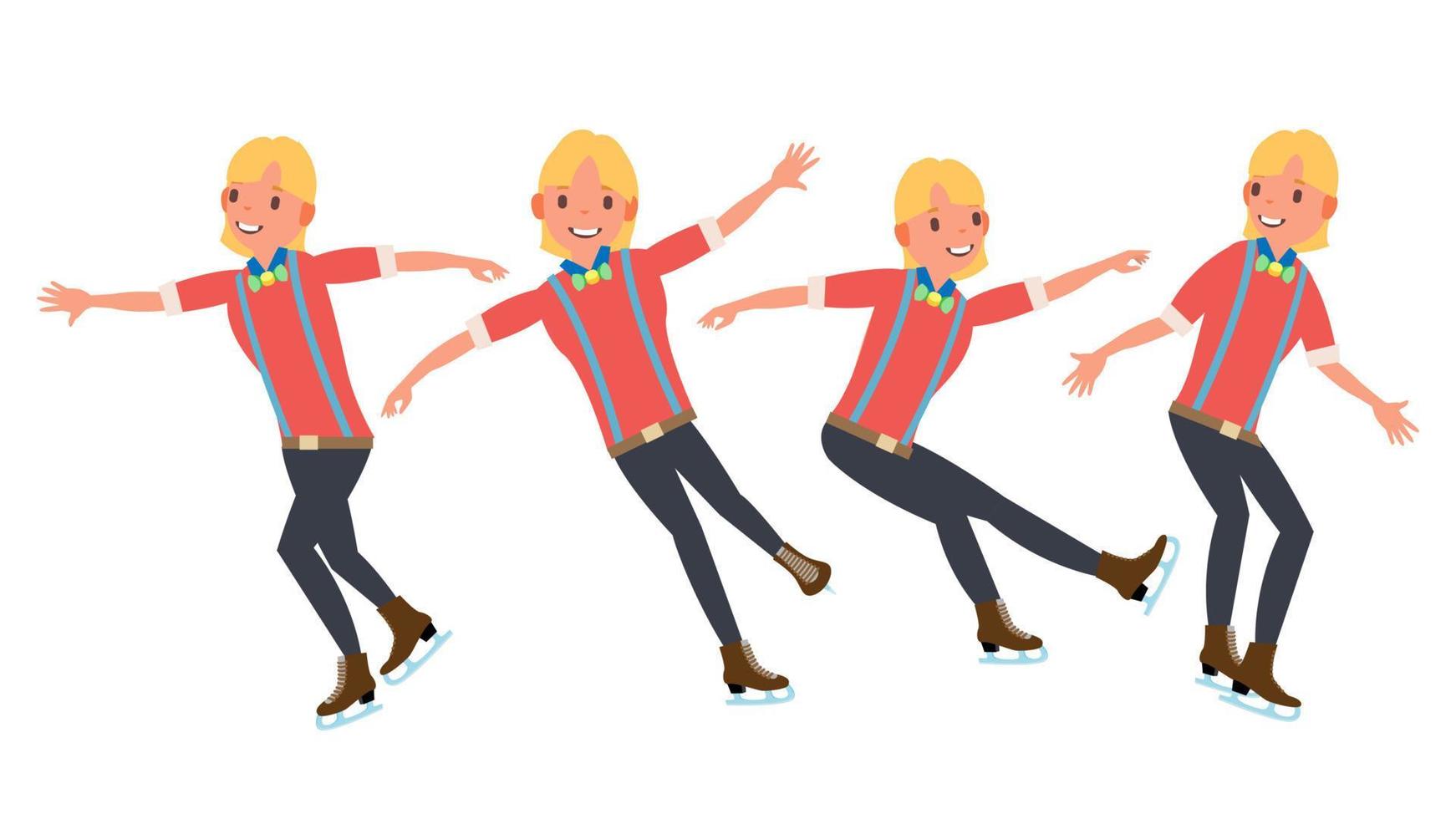 homme athlète patinage artistique. vecteur de patineur artistique sur glace. sportifs d'hiver. en action. danseur synchrone. poses différentes. illustration de personnage de dessin animé plat isolé