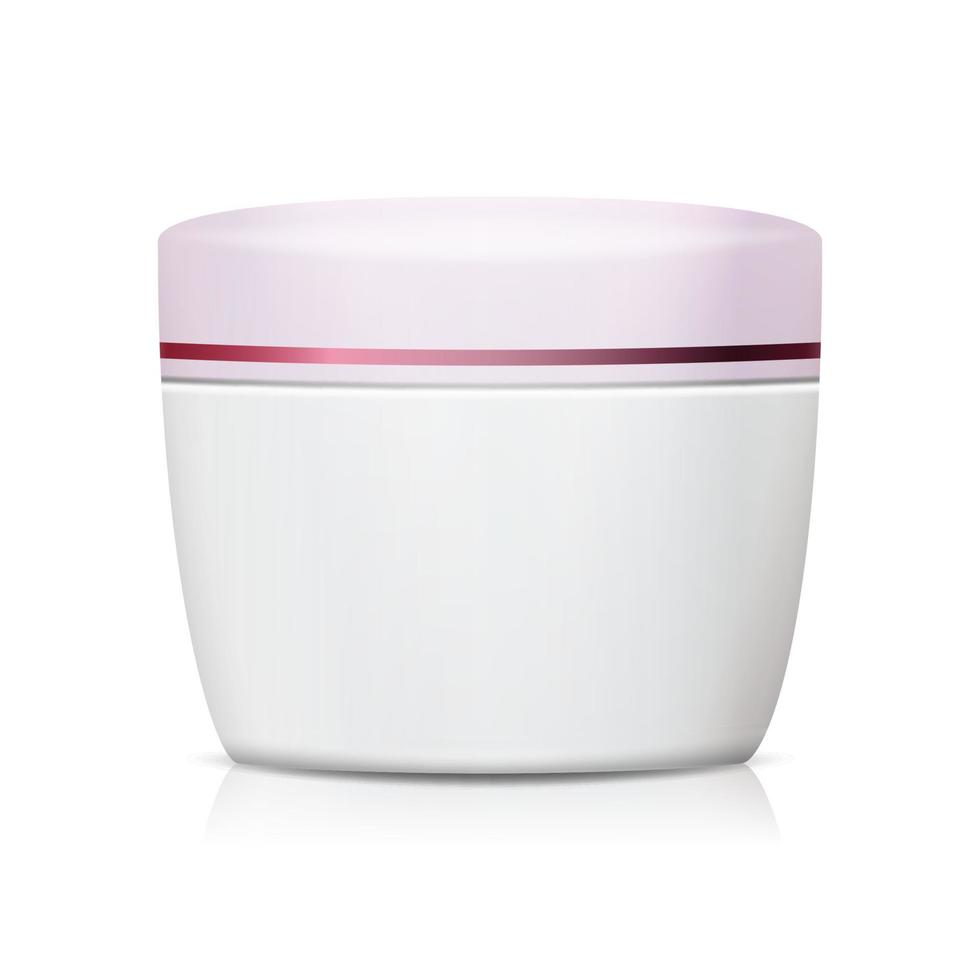 vecteur de pot cosmétique en plastique. pot blanc vide propre 3d pour la crème, le beurre, le gommage. illustration isolée