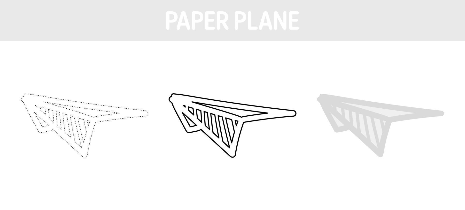 feuille de travail de traçage et de coloriage d'avion en papier pour les enfants vecteur