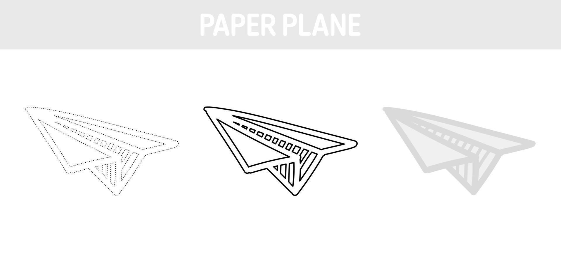 feuille de travail de traçage et de coloriage d'avion en papier pour les enfants vecteur