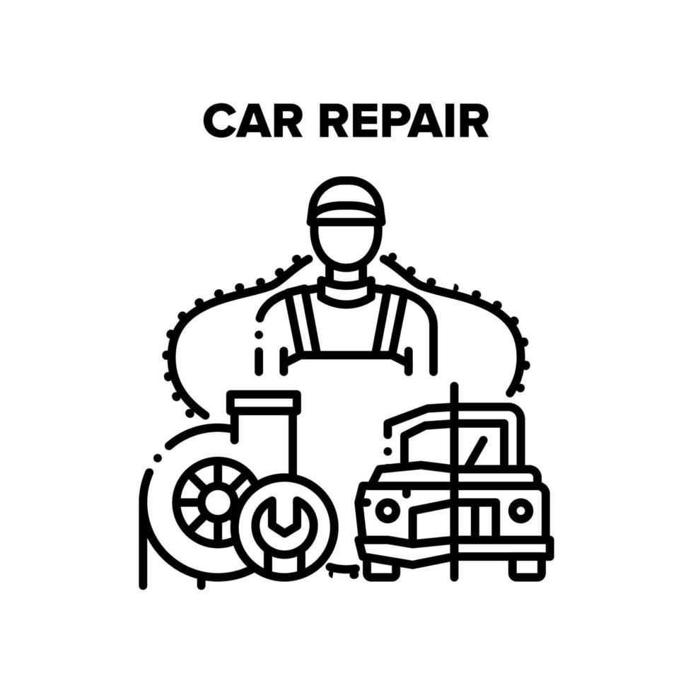 illustration de vecteur noir de travail de réparation de voiture