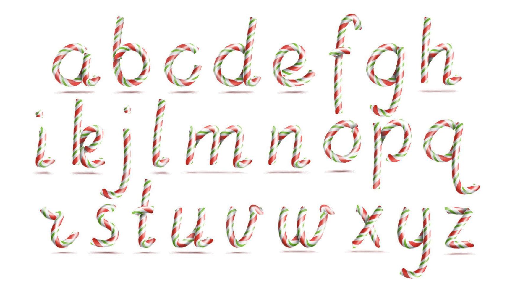 vecteur d'alphabet de canne à sucre réaliste 3d. symbole aux couleurs de Noël. lettre de nouvel an texturée en rouge, blanc. modèle de typographie. objet isolé d'artisanat rayé. illustration d'art de noël