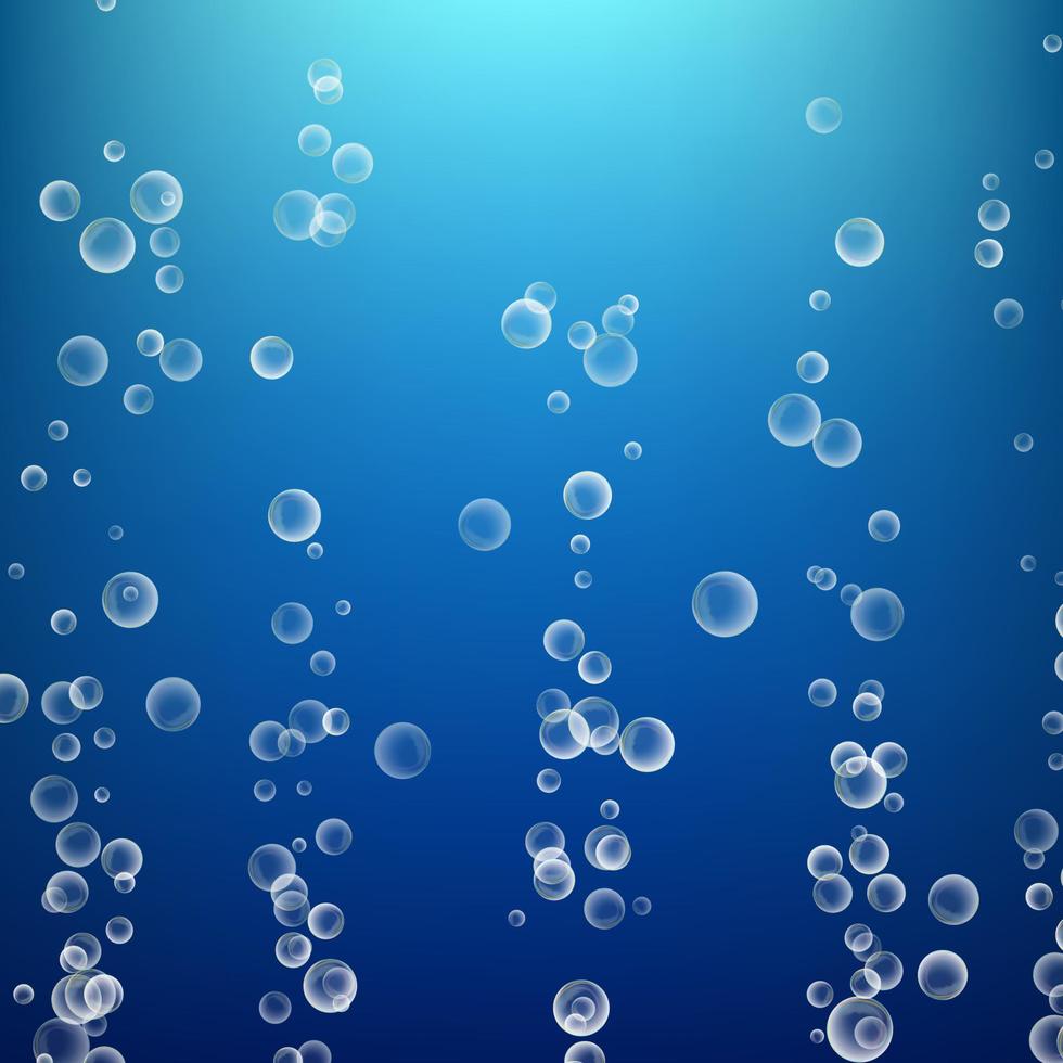 bulles dans l'eau sur fond bleu. océan profond. cercle et liquide, design léger. clair savonneux brillant. illustration vectorielle vecteur