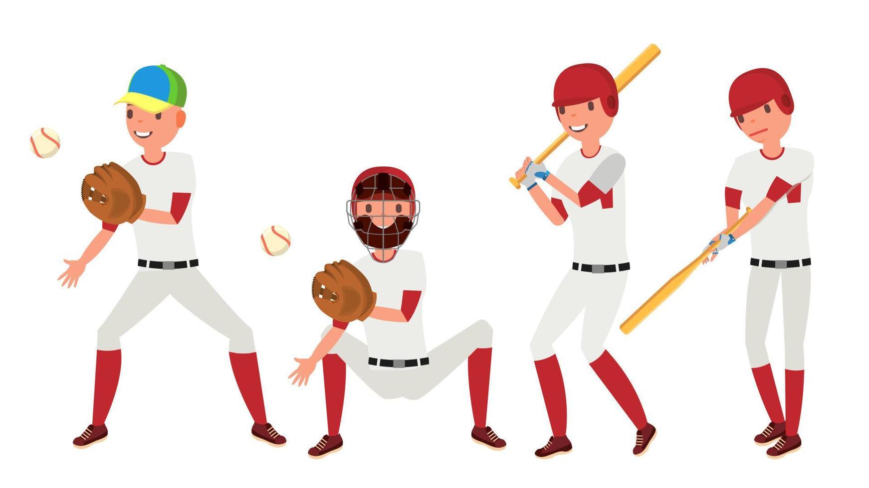 vecteur de joueur de baseball classique. uniforme classique. différentes poses d'action. illustration de dessin animé plat