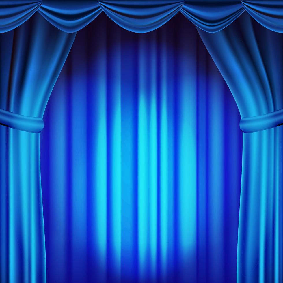 vecteur de rideau de théâtre bleu. scène de théâtre, d'opéra ou de cinéma. scène de soie vide, scène bleue. illustration réaliste