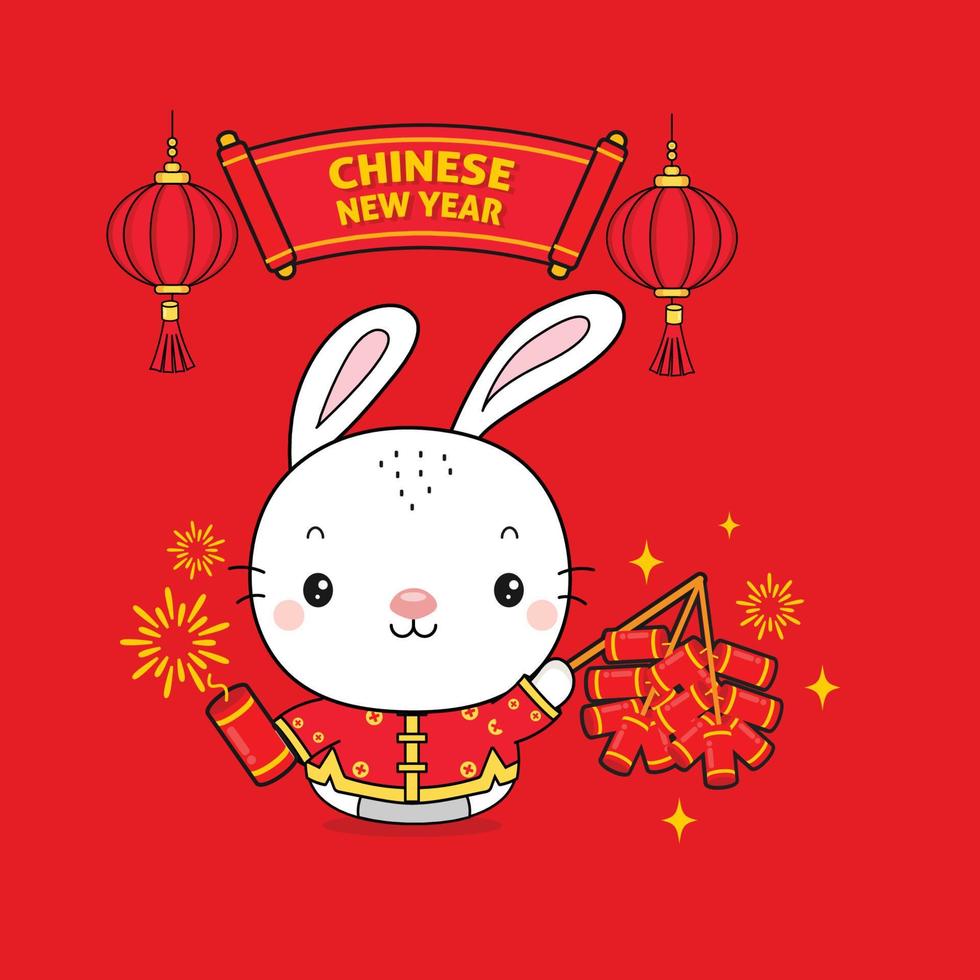 nouvel an chinois 2023 année du lapin avec des pétards. vecteur