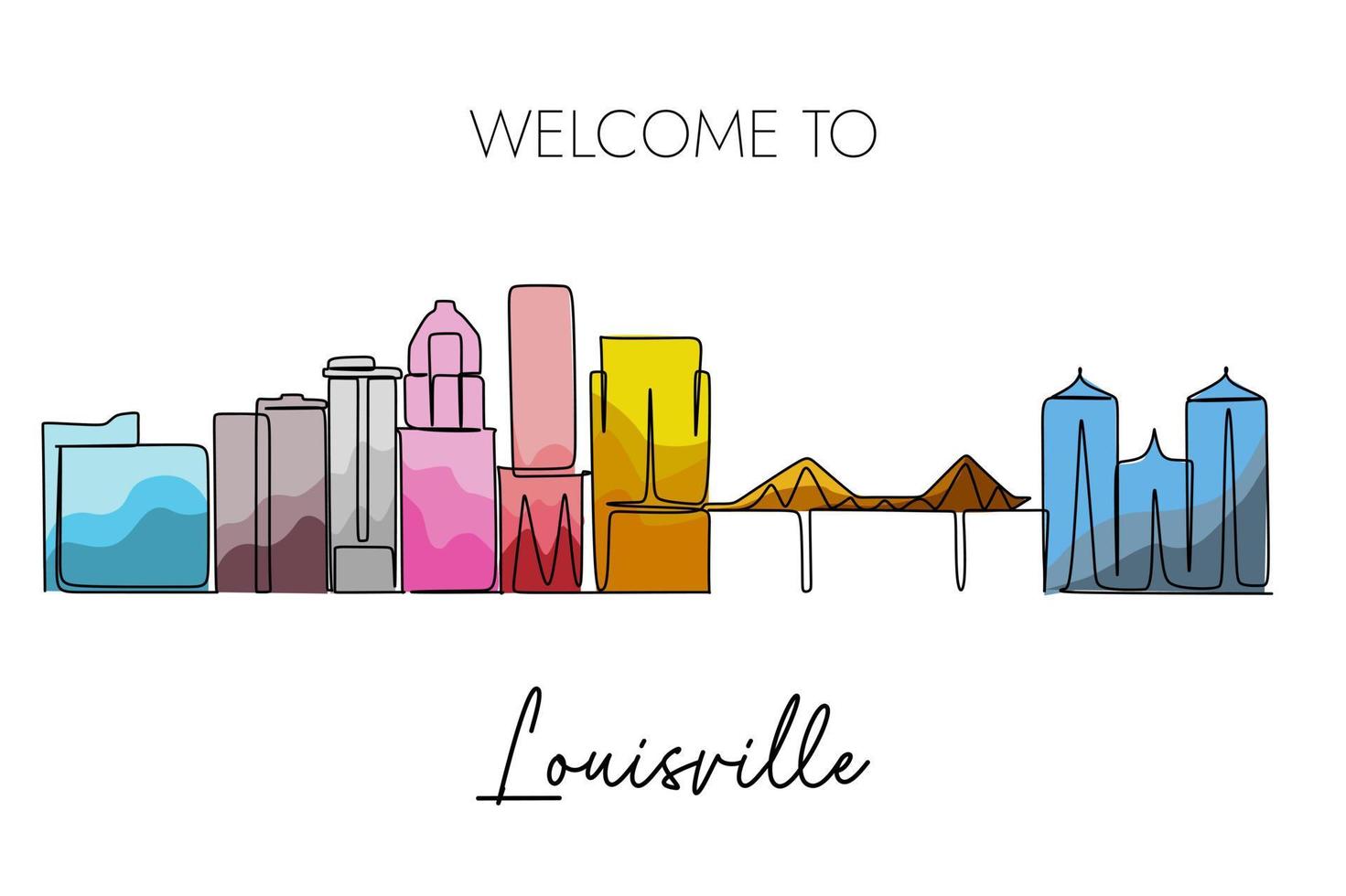 dessin d'horizon de louisville. dessin au trait continu d'une ville célèbre pour les voyages et les destinations touristiques vecteur