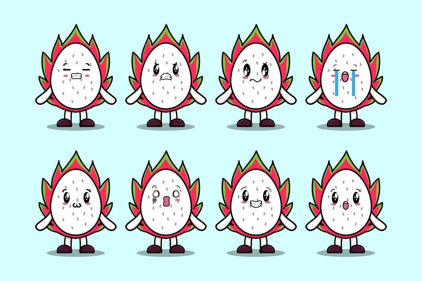 définir des expressions de dessin animé de fruit du dragon kawaii vecteur