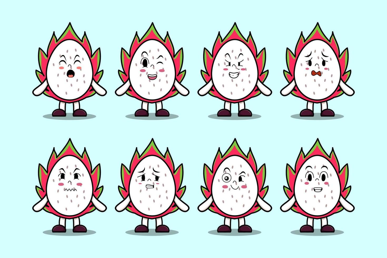 définir des expressions de dessin animé de fruit du dragon kawaii vecteur