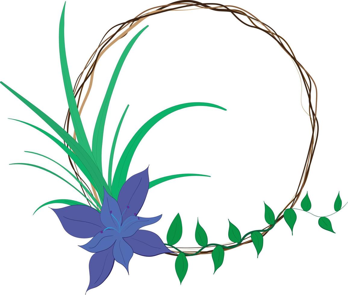cadre dessiné à la main avec fleur, vigne verte et feuilles illustration vectorielle vecteur