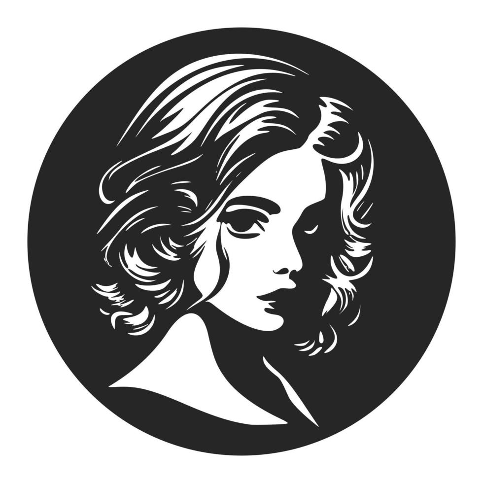 logo noir et blanc représentant une femme belle et sophistiquée. style minimaliste avec des lignes épurées et un design simple mais efficace. vecteur