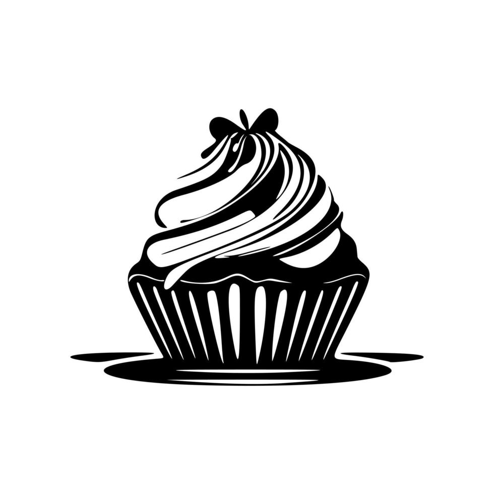 logo cupcake noir et blanc magnifiquement conçu. il est idéal pour toutes les entreprises de l'industrie de la confiserie ou de la confiserie telles que les boulangeries et les pâtisseries. vecteur