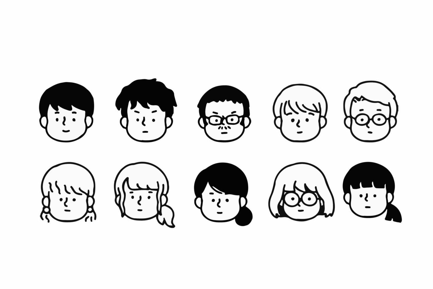 ensemble de profils d'avatars de contour, employés de bureau, style d'icône dessiné à la main, conception de personnages, image vectorielle vecteur