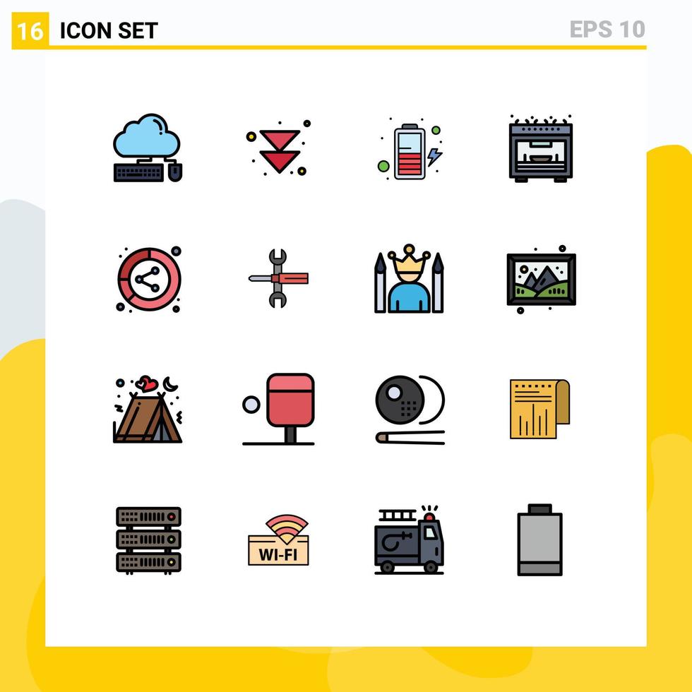ensemble moderne de 16 lignes et symboles remplis de couleurs plates tels que l'analyse de la batterie de conversion au plomb micro-ondes éléments de conception vectoriels créatifs modifiables vecteur