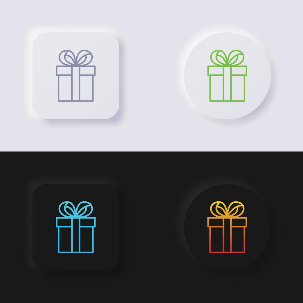 jeu d'icônes de boîte cadeau, conception d'interface utilisateur souple de bouton de neumorphisme multicolore pour la conception Web, interface utilisateur d'application et plus encore, jeu d'icônes, bouton, image vectorielle. vecteur