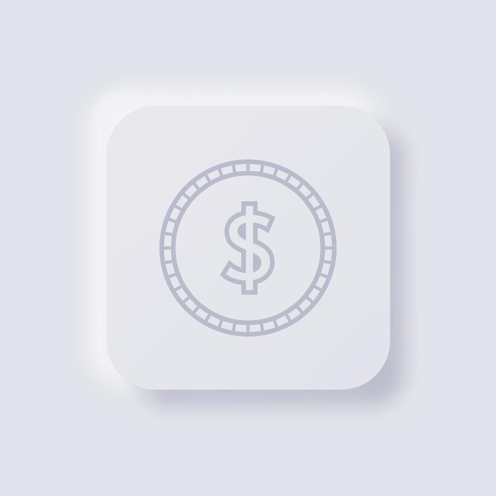 icône de pièce de symbole de devise dollar, conception d'interface utilisateur douce de neumorphisme blanc pour la conception Web, interface utilisateur d'application et plus encore, bouton, vecteur. vecteur