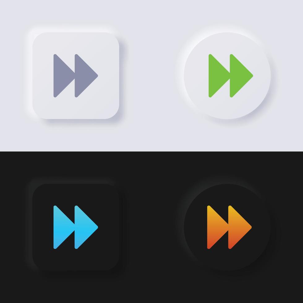jeu d'icônes de bouton de symbole d'avance rapide, conception d'interface utilisateur souple de bouton de neumorphisme multicolore pour la conception Web, interface utilisateur d'application et plus encore, bouton, vecteur. vecteur