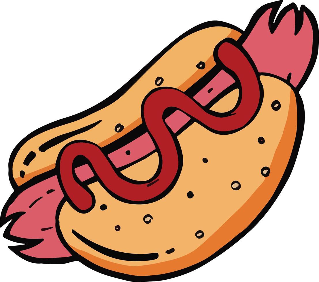 main de hot-dog dessiner aquarelle savoureux gros plan streel nourriture isolée. vecteur