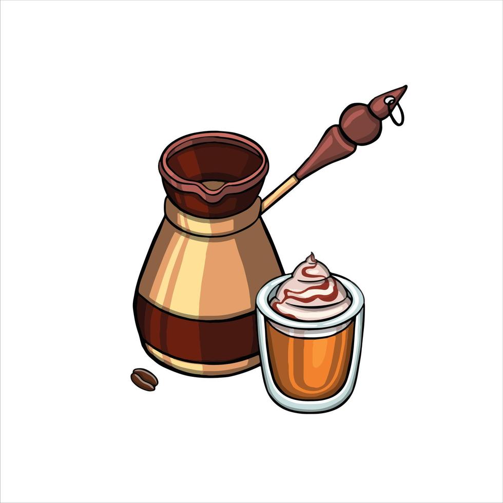 café cezve et verre de café à la crème illustration vecteur