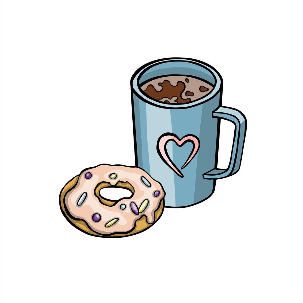 tasse à café avec illustration de beignet vecteur