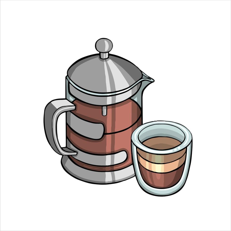 cafetière et cappuccino pour l'illustration du menu vecteur