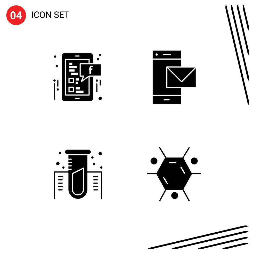 4 signes de glyphe solides universels symboles des éléments de conception vectoriels modifiables de laboratoire mobile de chimie facebook vecteur