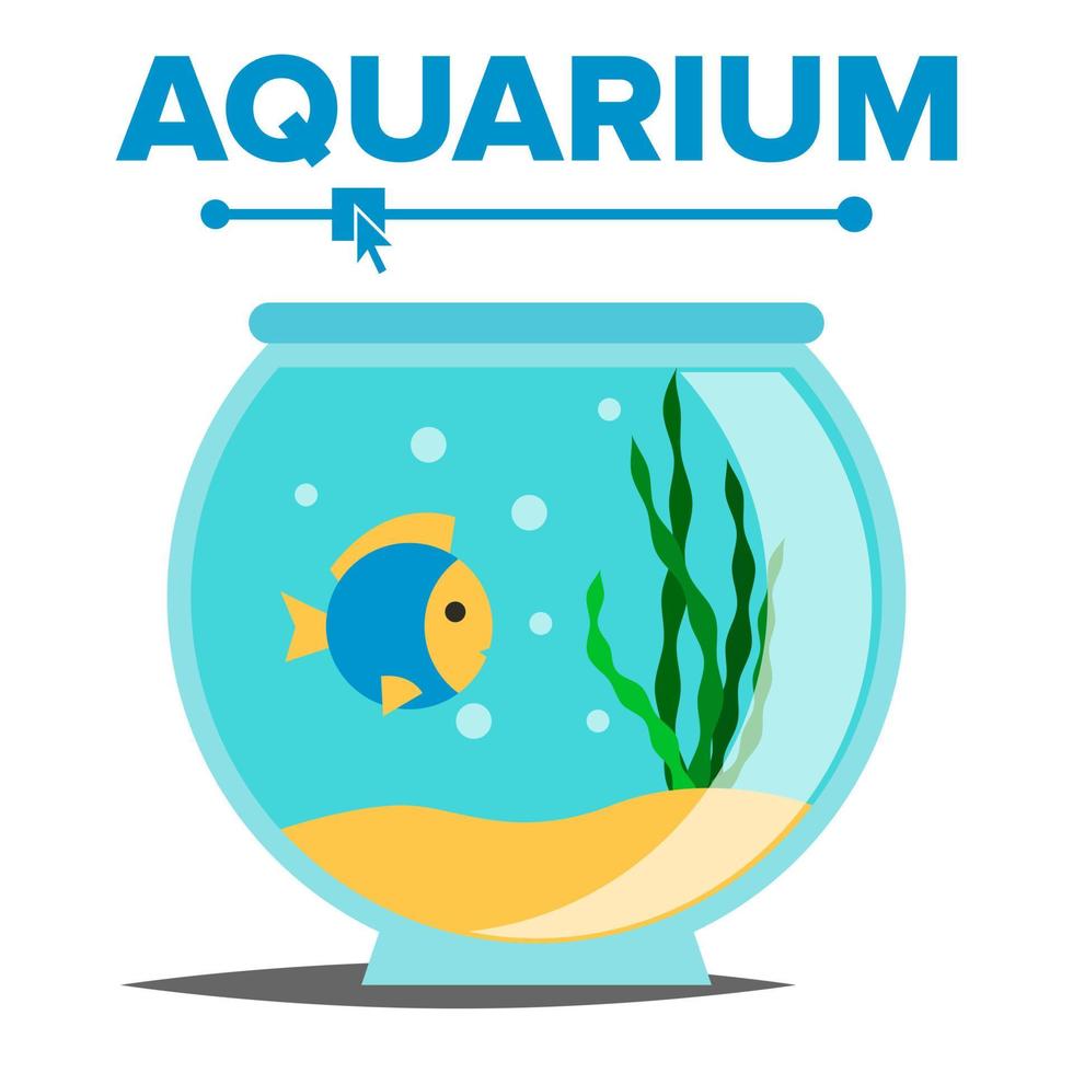 vecteur de dessin animé d'aquarium. réservoir de verre à la maison de poisson. bol de réservoir sous-marin de maison d'habitat de poissons. illustration plate isolée