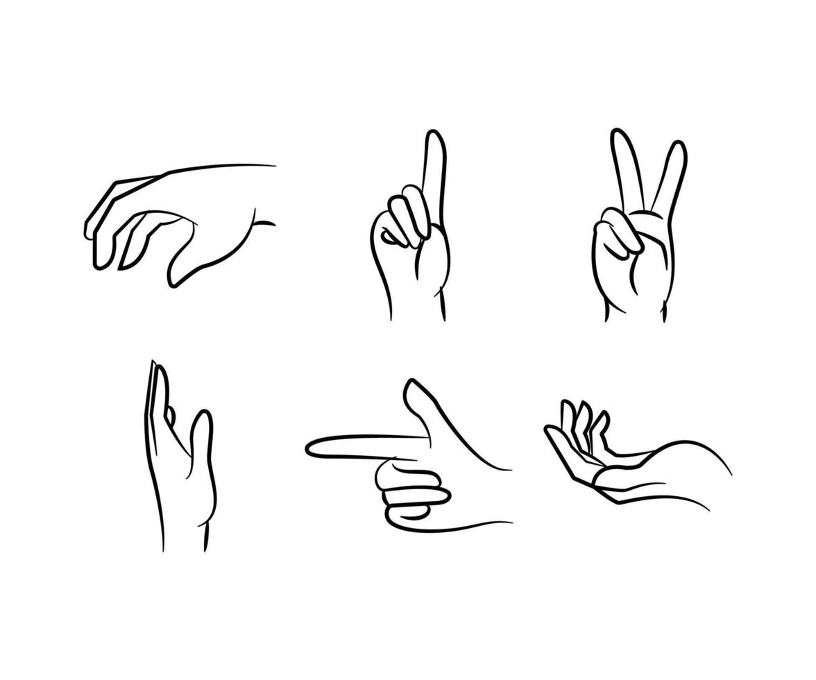 geste de la main dessiné à la main ensemble illustration de ligne vectorielle vecteur