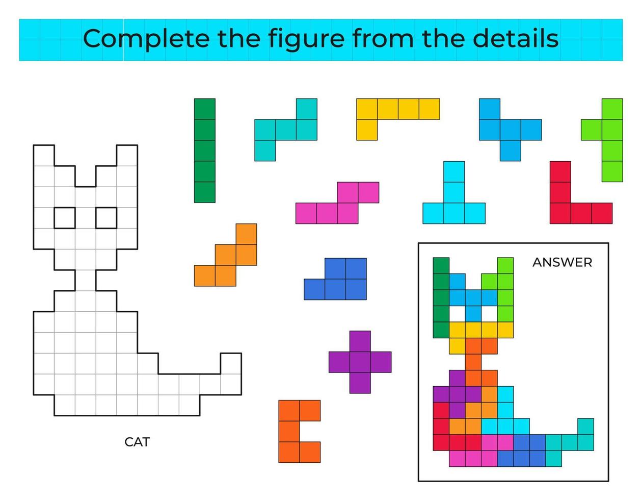 jeu de puzzle avec des détails colorés pour les enfants. figure complète. jeu éducatif pour les enfants, activité de feuille de calcul préscolaire. puzzle. illustration vectorielle. vecteur