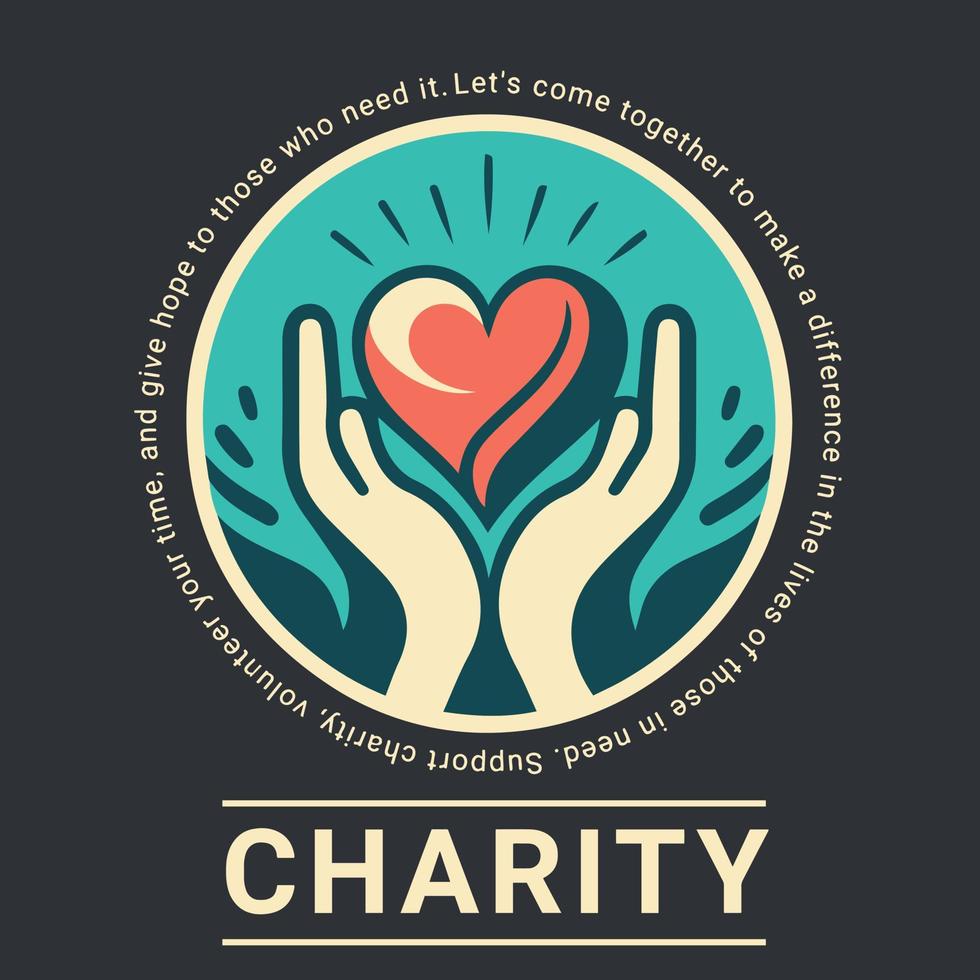 modèle plat de logo de charité deux mains ouvertes avec un coeur vecteur