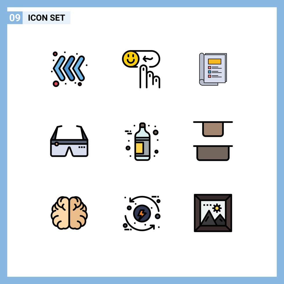 9 interface utilisateur filledline pack de couleurs plates de signes et symboles modernes de verres à alcool livre éléments de conception vectoriels modifiables par ordinateur numérique vecteur