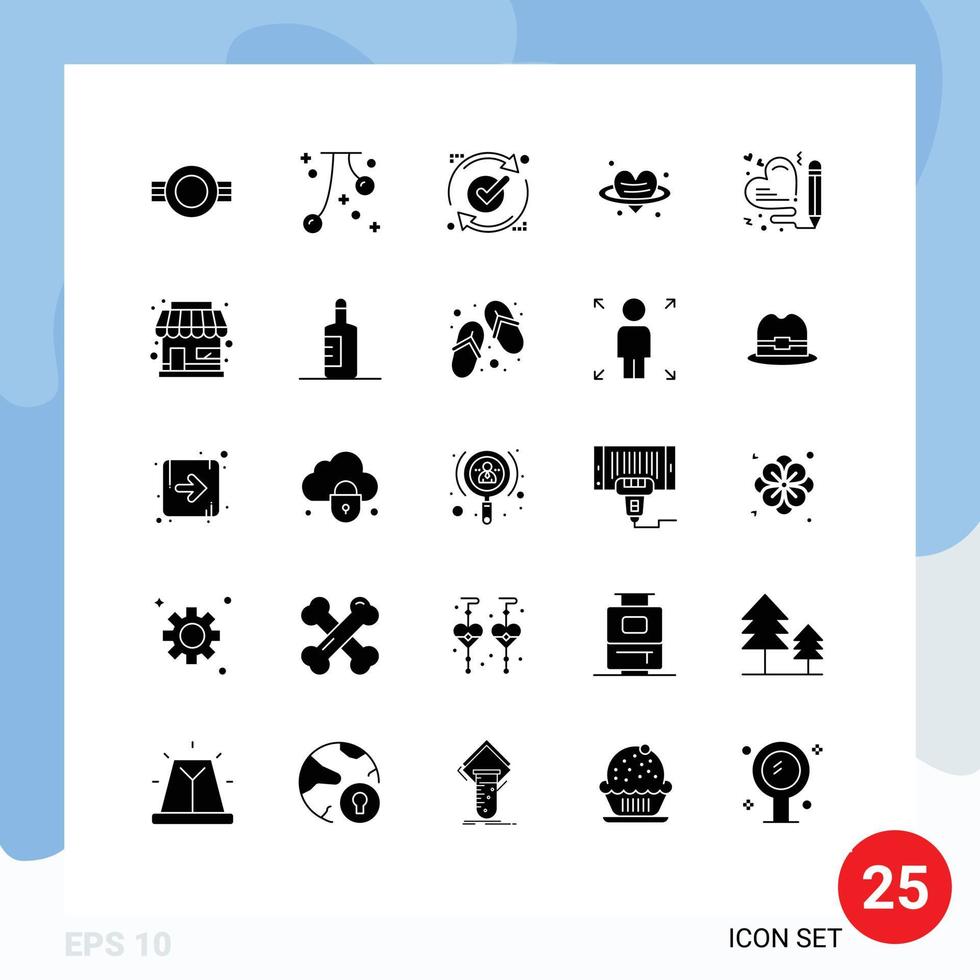 pack de glyphes solides de 25 symboles universels de la saint valentin coeur automne rafraîchir de bons éléments de conception vectoriels modifiables vecteur