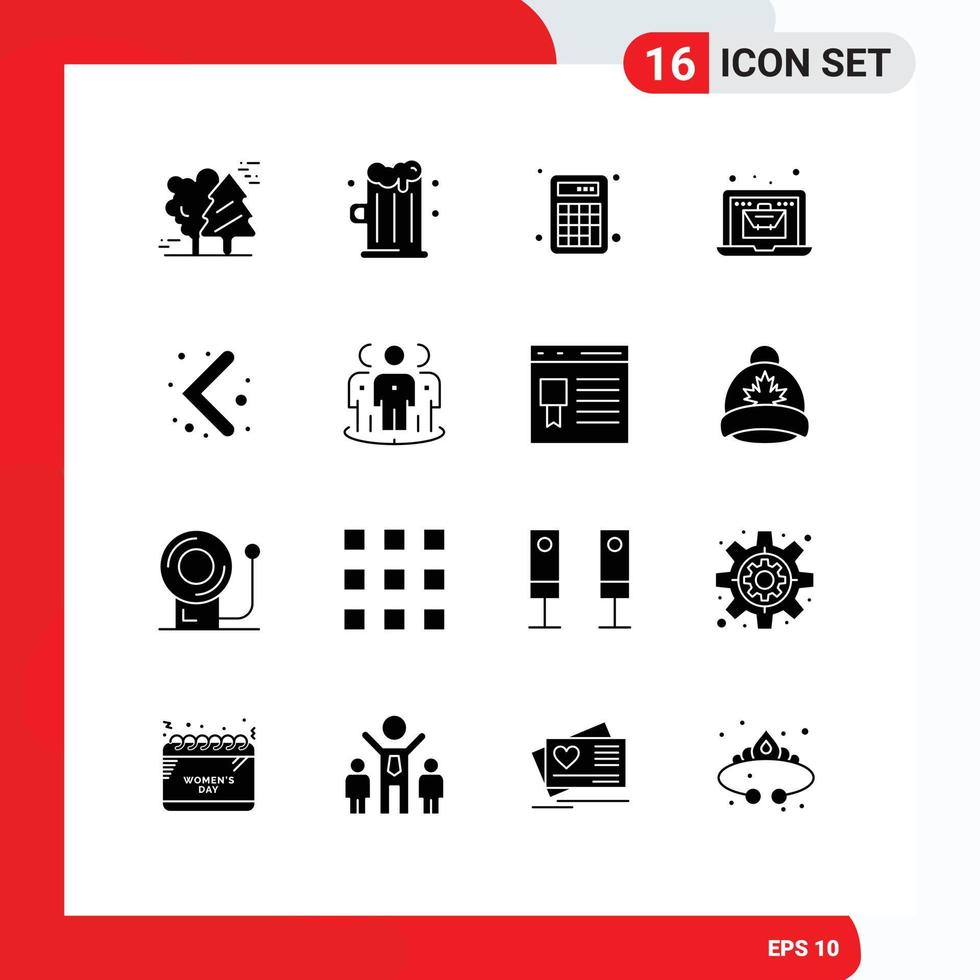 interface mobile glyphe solide ensemble de 16 pictogrammes d'éléments de conception vectoriels modifiables en ligne du sac de comptabilité de l'économie gauche vecteur