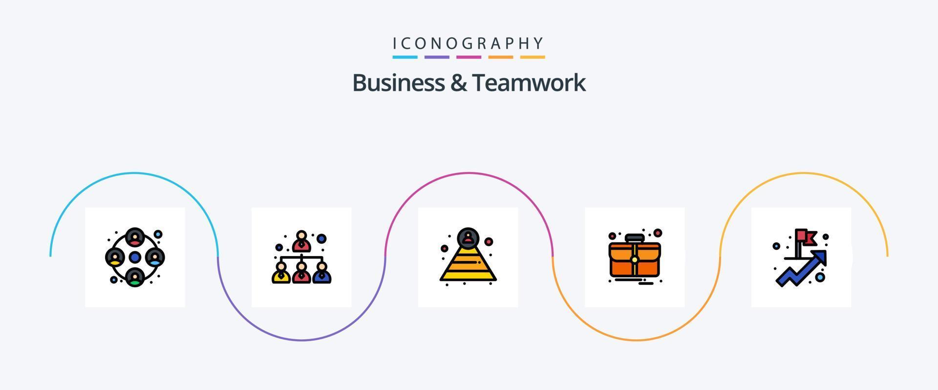 ligne d'affaires et de travail d'équipe remplie de pack d'icônes plat 5 comprenant. but. pyramide. Entreprise. chose vecteur