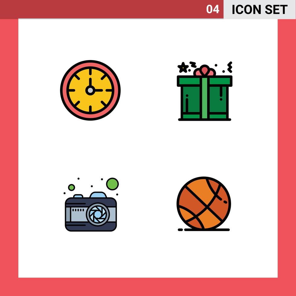 interface mobile fillline plat couleur ensemble de 4 pictogrammes d'alarme temps photo cadeau sport éléments de conception vectoriels modifiables vecteur