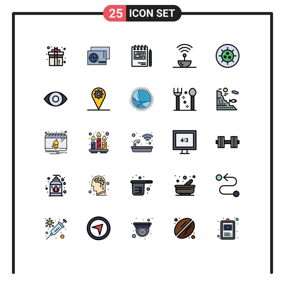 groupe de 25 couleurs plates de lignes remplies modernes définies pour la liste d'antennes d'achat d'acier de signal éléments de conception vectoriels modifiables vecteur
