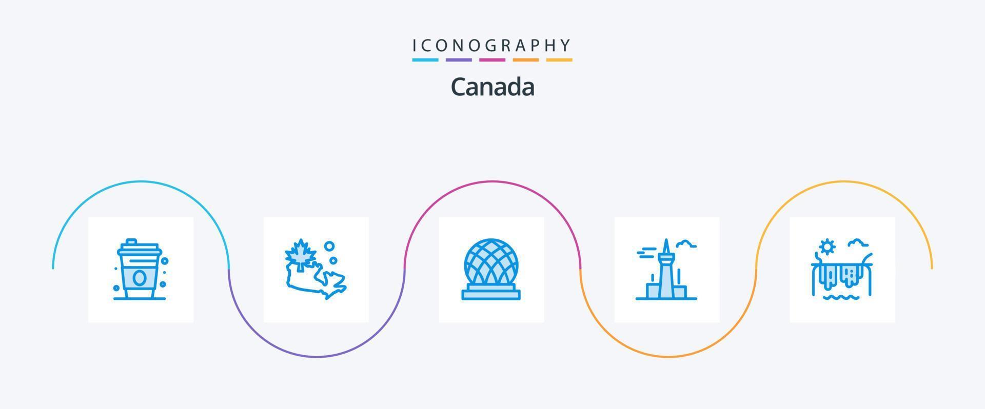 pack d'icônes bleu canada 5, y compris le soleil. montagnes. ville. point de repère. Canada vecteur