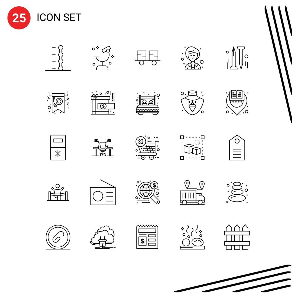 pack d'icônes vectorielles stock de 25 signes et symboles de ligne pour les véhicules caterpillar femme bricolage éléments de conception vectoriels modifiables de camion élévateur féminin vecteur