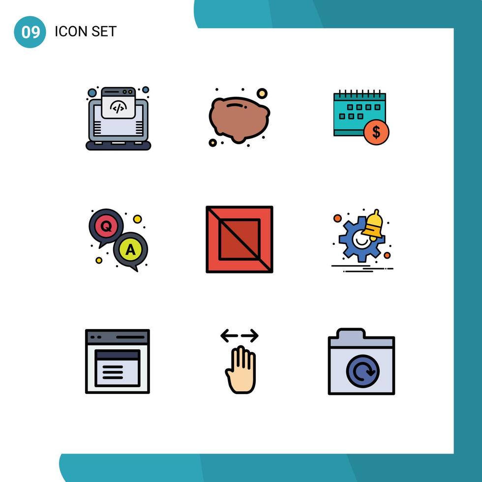 9 interface utilisateur filledline pack de couleurs plates de signes et symboles modernes de question croisée bancaire qa économique éléments de conception vectoriels modifiables vecteur