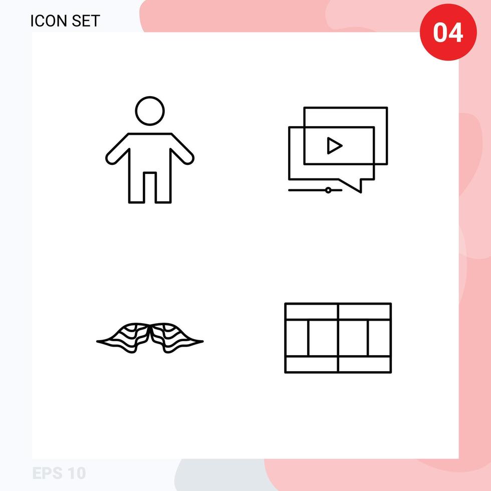 ligne d'interface mobile ensemble de 4 pictogrammes de papa moustache personnes tutoriel movember éléments de conception vectoriels modifiables vecteur