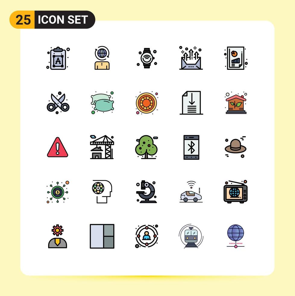 25 interface utilisateur ligne remplie pack de couleurs plates de signes et symboles modernes de communication par lettre montre intelligente flèche wifi éléments de conception vectoriels modifiables vecteur