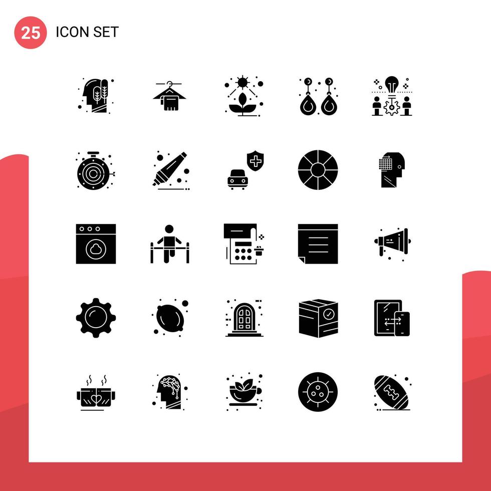 interface mobile glyphe solide ensemble de 25 pictogrammes d'éléments de conception vectoriels modifiables de boucle d'oreille de pierre précieuse directe de bijoux d'équipe vecteur