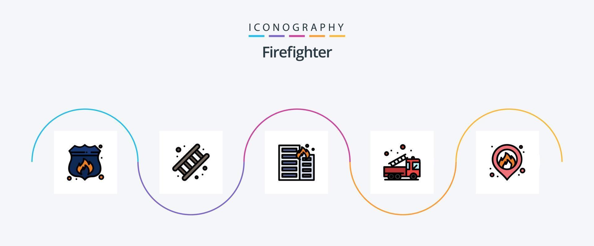ligne de pompier remplie de pack d'icônes plat 5, y compris l'aide. urgence. escalier. alarme. maison vecteur
