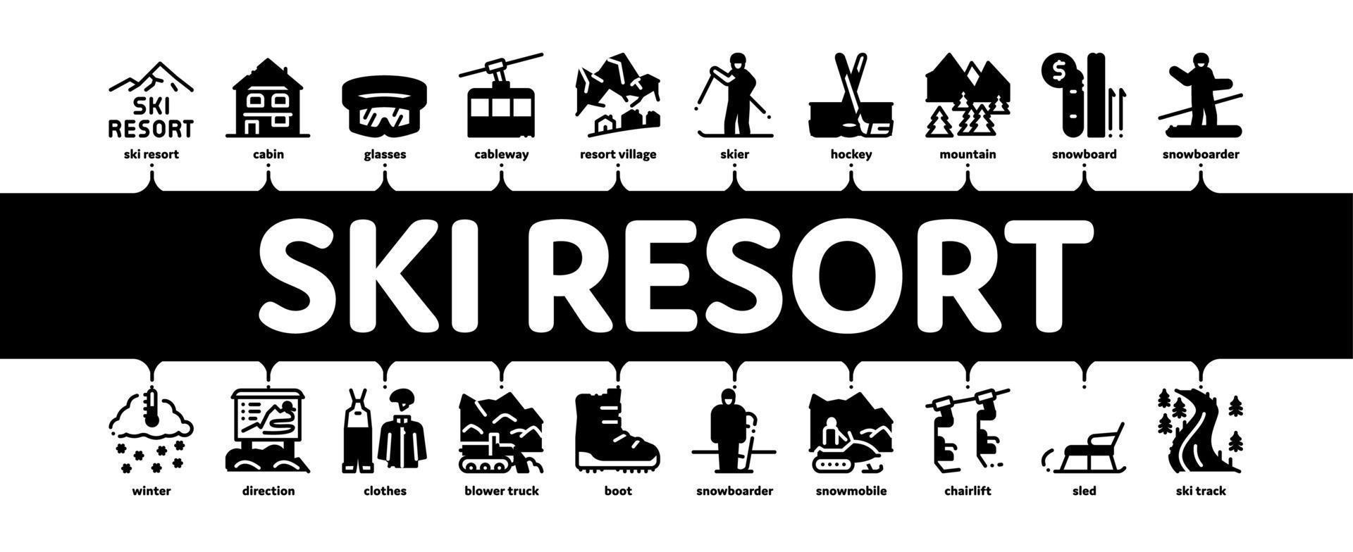 vecteur de bannière infographique minimal vacances station de ski